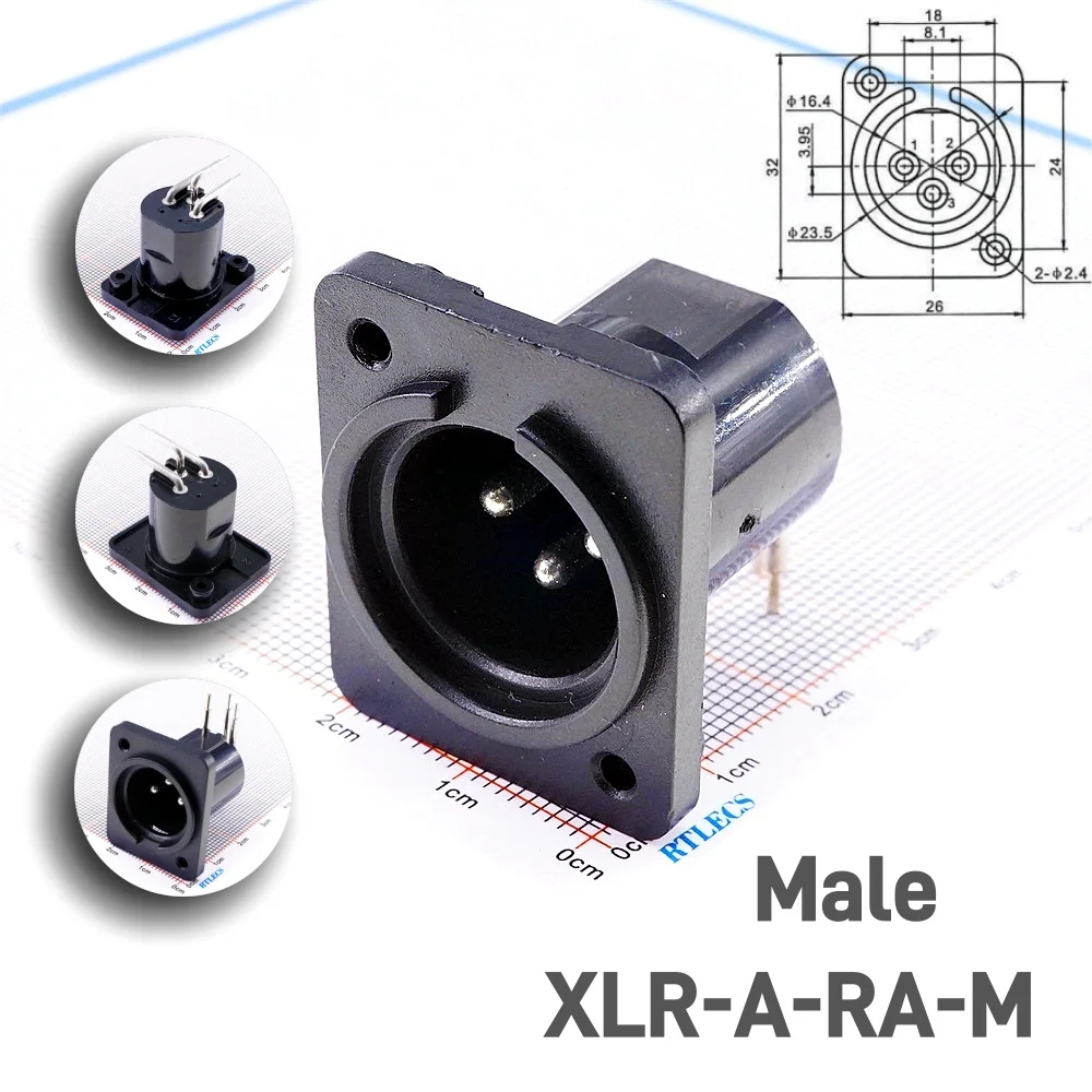 500 Pcs 3 Position XLR Connector Panel Mount Socket Male Right Angle 3 Pin Circular  90 Degree Solder PCB