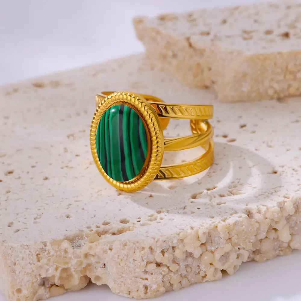 

Vintage Green Oval Stone Multi Layer Rings for Women Stainless Steel Gold Color Opening Finger Ring Fashion Jewelry Wedding Gift