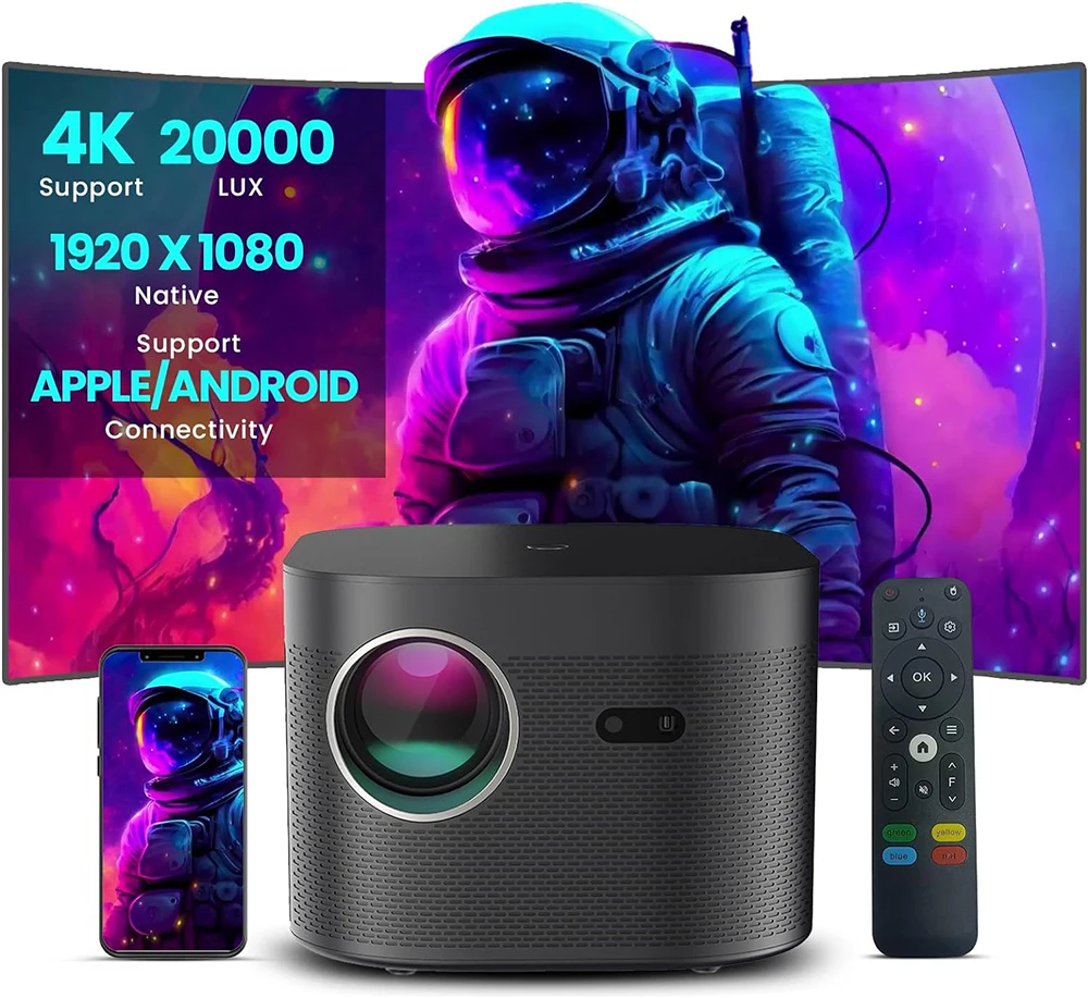 F18 20000 루멘 300 인치 홈 4K 시네마, 안드로이드 11, 와이파이 6 자동 초점 LED 비머 포함, 2GB, 16GB 오버헤드 프로젝터