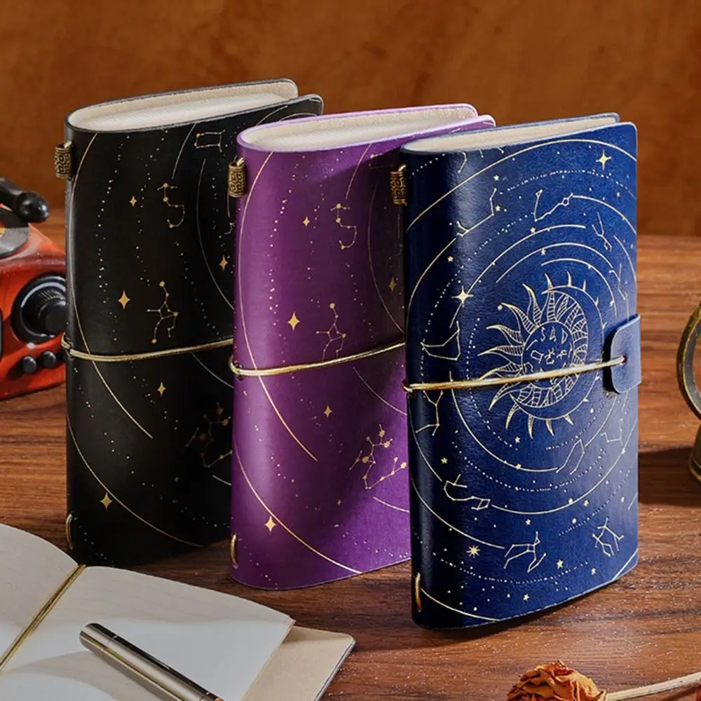 

Retro Gold Stamping Notebook 192 Page Leather Cover Diary Handbooks Memos Smooth Writing Starry Sky Notebook Gift