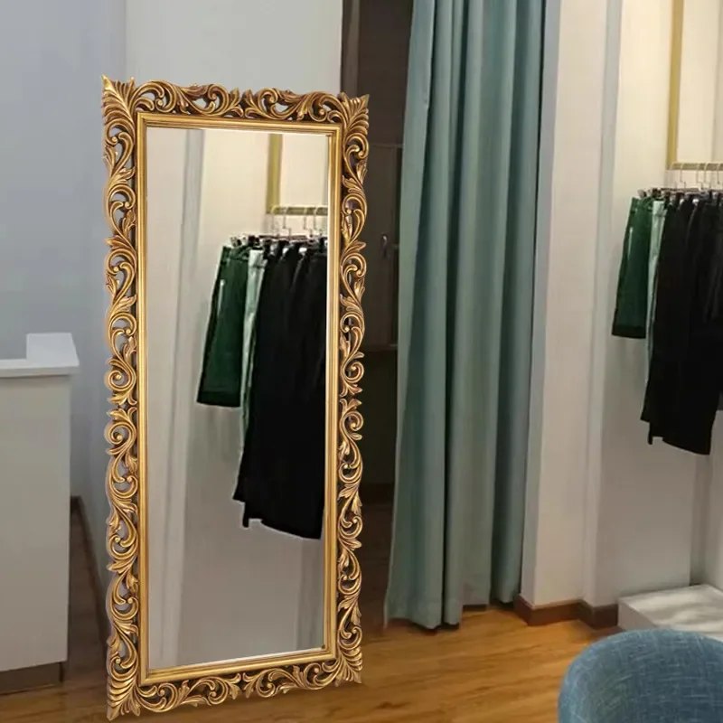 Hollow Carved French Retro Full Body Mirror European Style Wall Mounted Large Dressing Mirror for Home Bedroom or Clothing