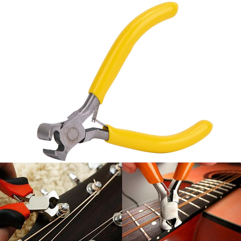 Guitar String Pliers Yellow Steel Musical Instrument Handle Repair Maintenance Tool Size 9.3mm 12.8mm 13.56mm 104mm Package