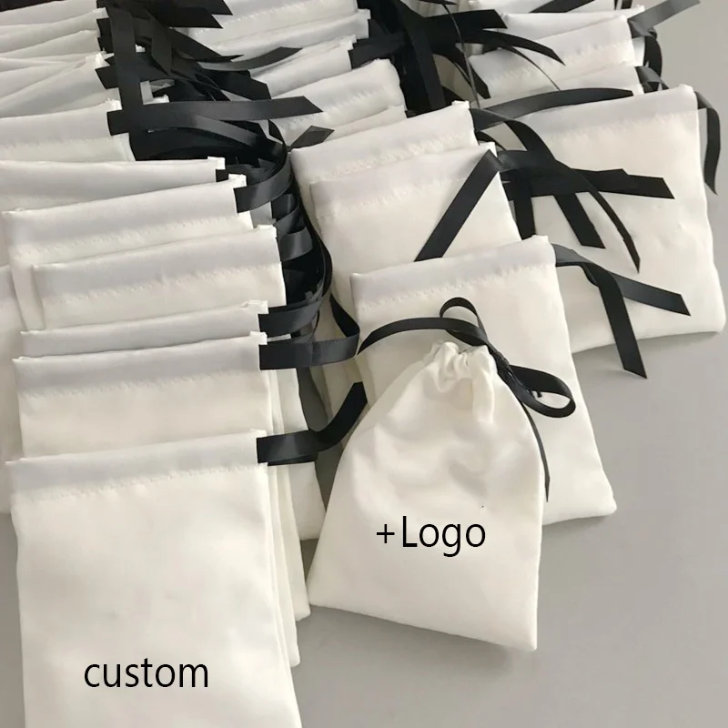 Jewelry Packaging Satin Bag Silk Drawstring Pouch Cosmetic Party Bracelet Beaded Luxury Sachet Custom Gift Bags Print Logo