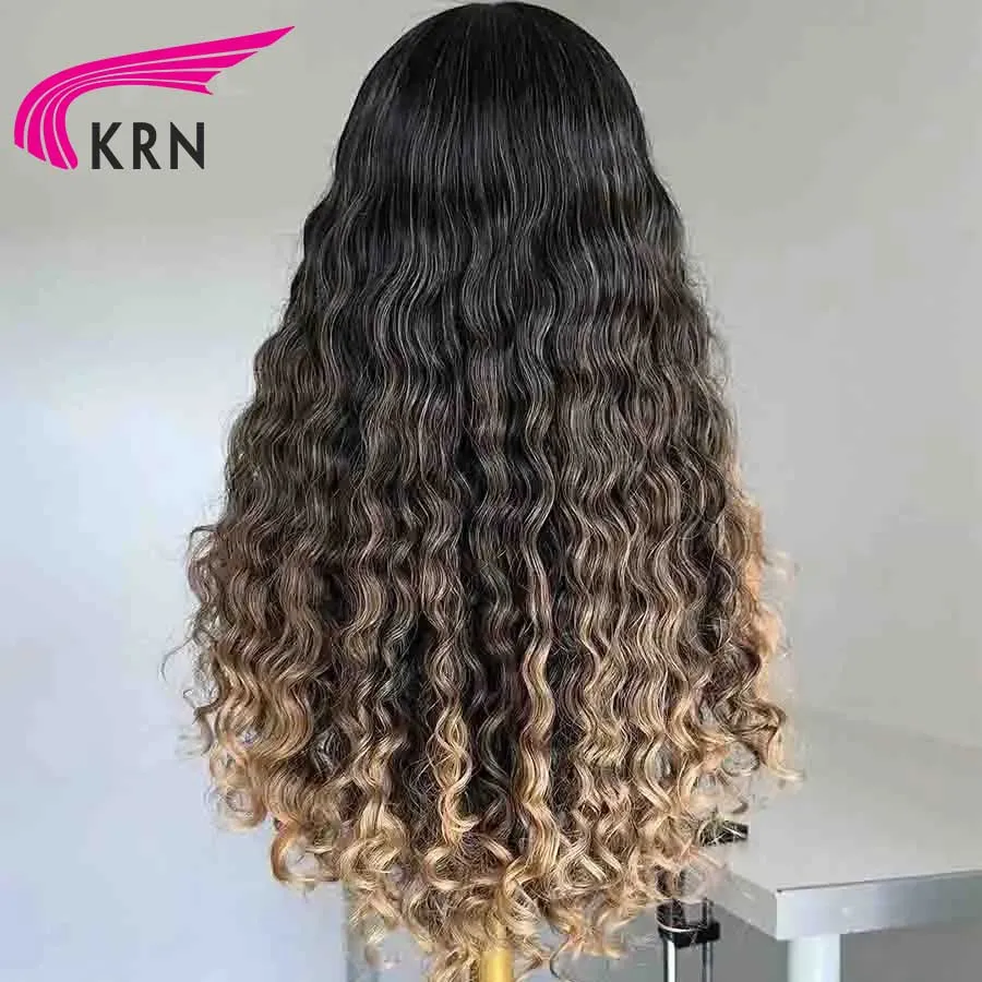 KRN 250 Density Blonde Color Brazilian Hair Wig for Woman Ombre Color 13x4 Lace Front Wigs Water Wave 13x6 Transparent Lace Wigs