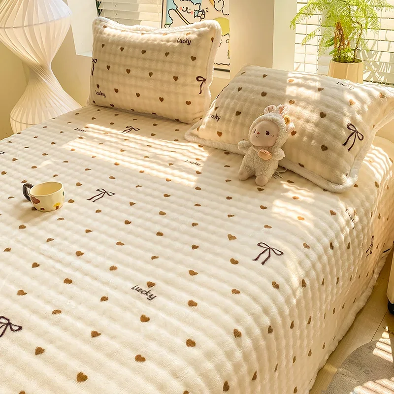 New Soft Cozy Bubble Fleece Sheet Autumn Winter Thickened Warm Print BedSheet Skin-friendly Anti-static Single Double Blanket