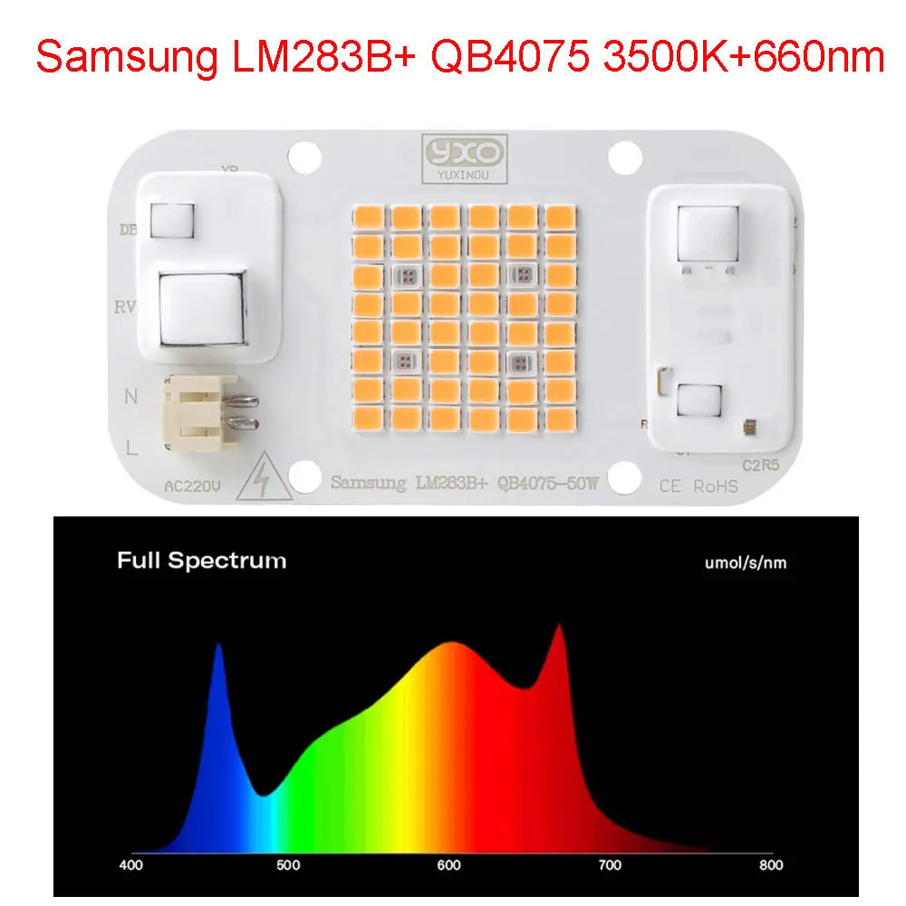 Sam-ng Quantum LED Grow Light LM283B+ Diode Full Spectrum DOB COB 50W LED Grow Chip 3500K 660NM 395NM For Indoor Plant Seeds