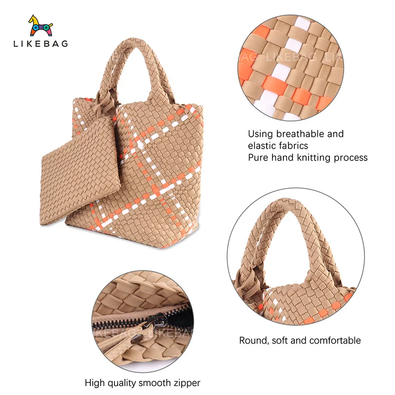 LIKEBAG Fashion Neoprene Woven Bag   Nylon Large Capacity Tote Bag With Woven Clutch Bag