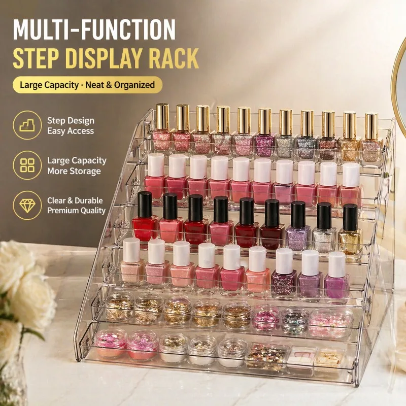 

Clear Acrylic Tiered Display Stand Nail Polish Organizer Desktop Multi-layer Storage Rack for Makeup Perfume Action Figures