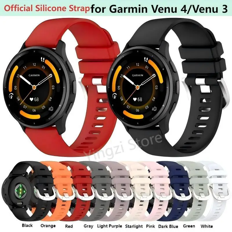 Correa de silicona oficial de 18mm, 20mm y 22mm para Garmin Garmin Venu4, pulsera de repuesto para Garmin Venu 4 Venu 3