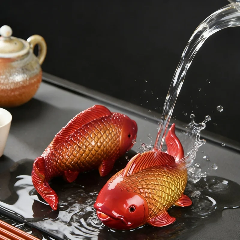 Creative Color Changing Tea Pet Resin Tea Table Ornaments Chinese Mascot Two Fish Report Happiness Zen Tea Ceremony Ornaments