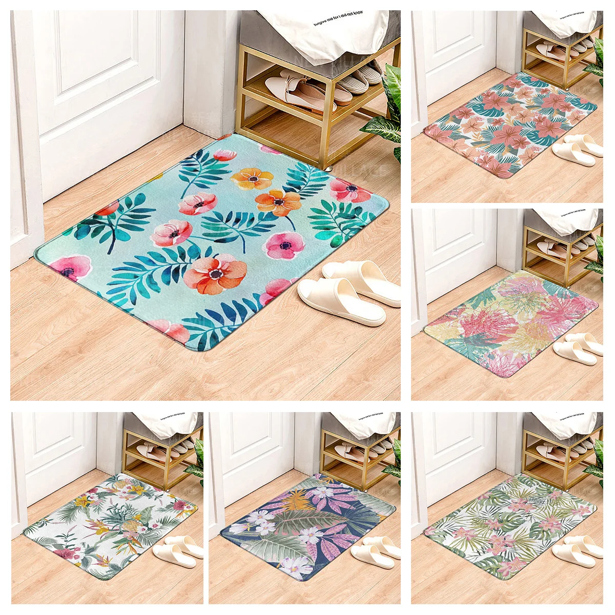 House entrance carpet Home door mat Living Room Bath Foot bathroom non-slip water absorption rugs bath green plant leaf decor