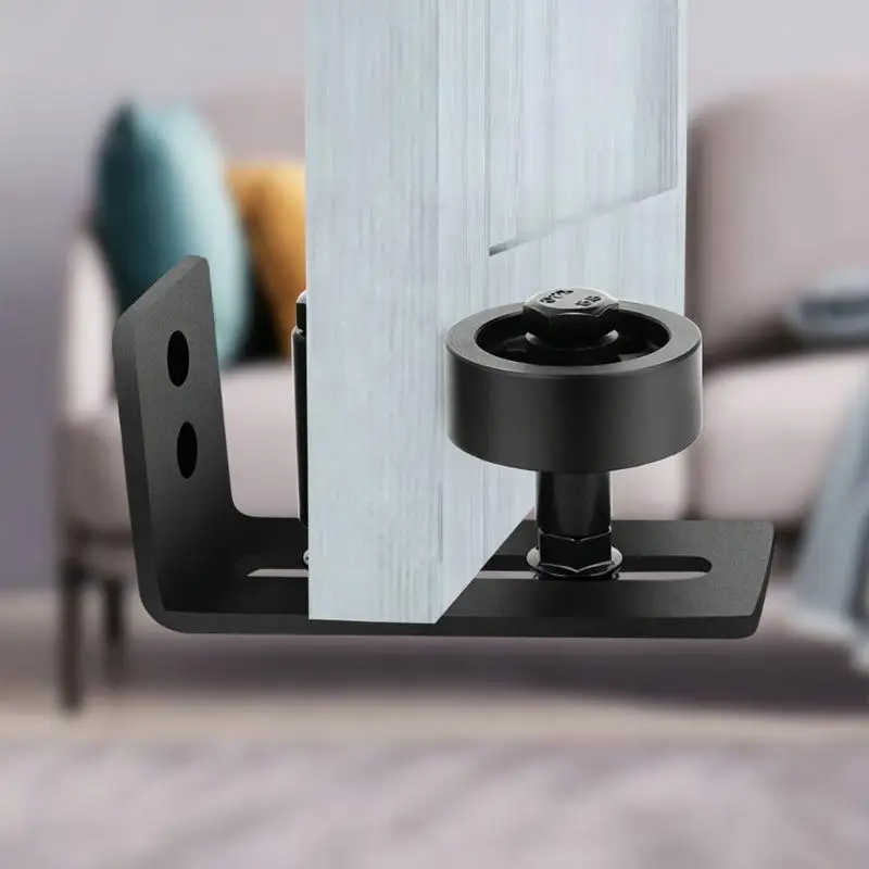 Black Barn Door Floor Guide Roller, Adjustable Floor Guide with Mount Hardware for Sliding Door Alignment, Install Layout, and