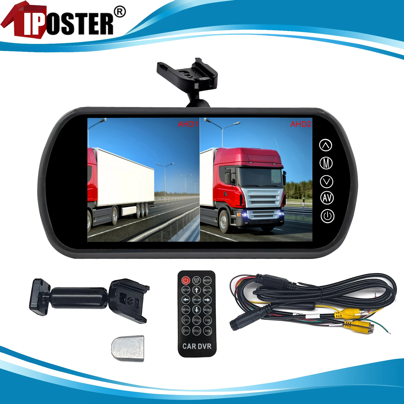 

iPoster 7 Inch IPS Screen AHD Car Rear View Mirror Monitor with Built-in DVR Loop Recording No1 Bracket 12-36V For Caravan Rv
