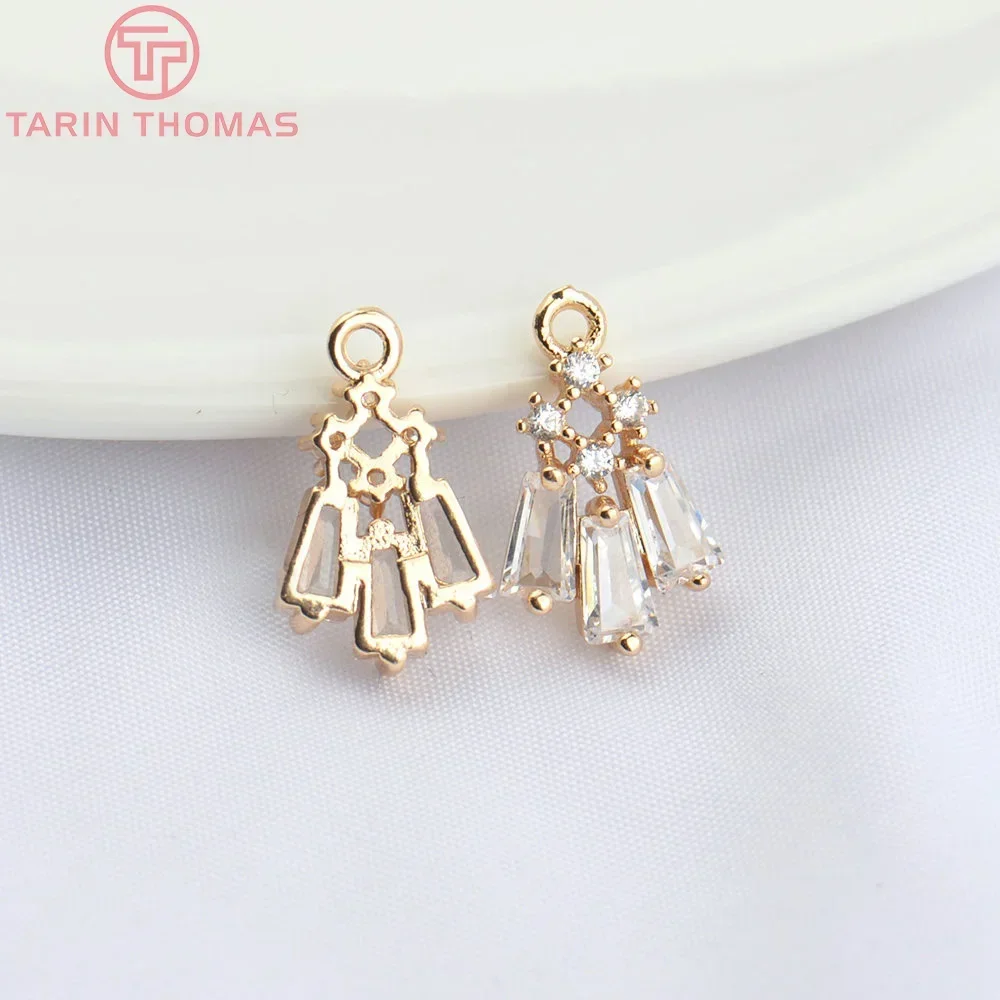 (4862) 10PCS 9x13MM 24K Champagne Gold Color Brass with Zircon Charms Pendants High Quality Jewelry Making Findings Wholesale