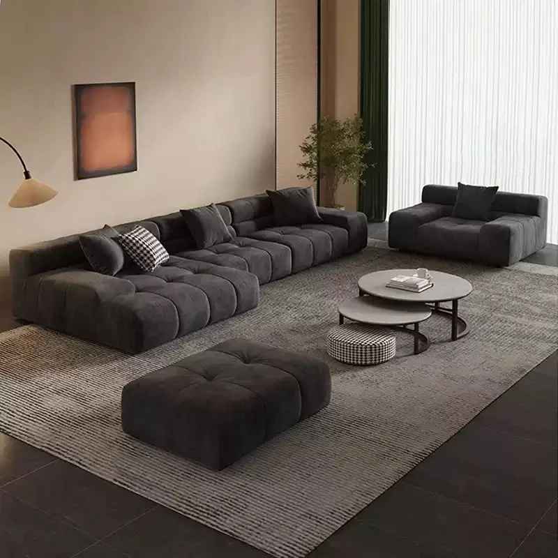 #Italian-style Minimalist Living Room Small Apartment Chocolate Cream Puff Tofu Block Fabric Sofa Modular Frosted Fabric Sofa