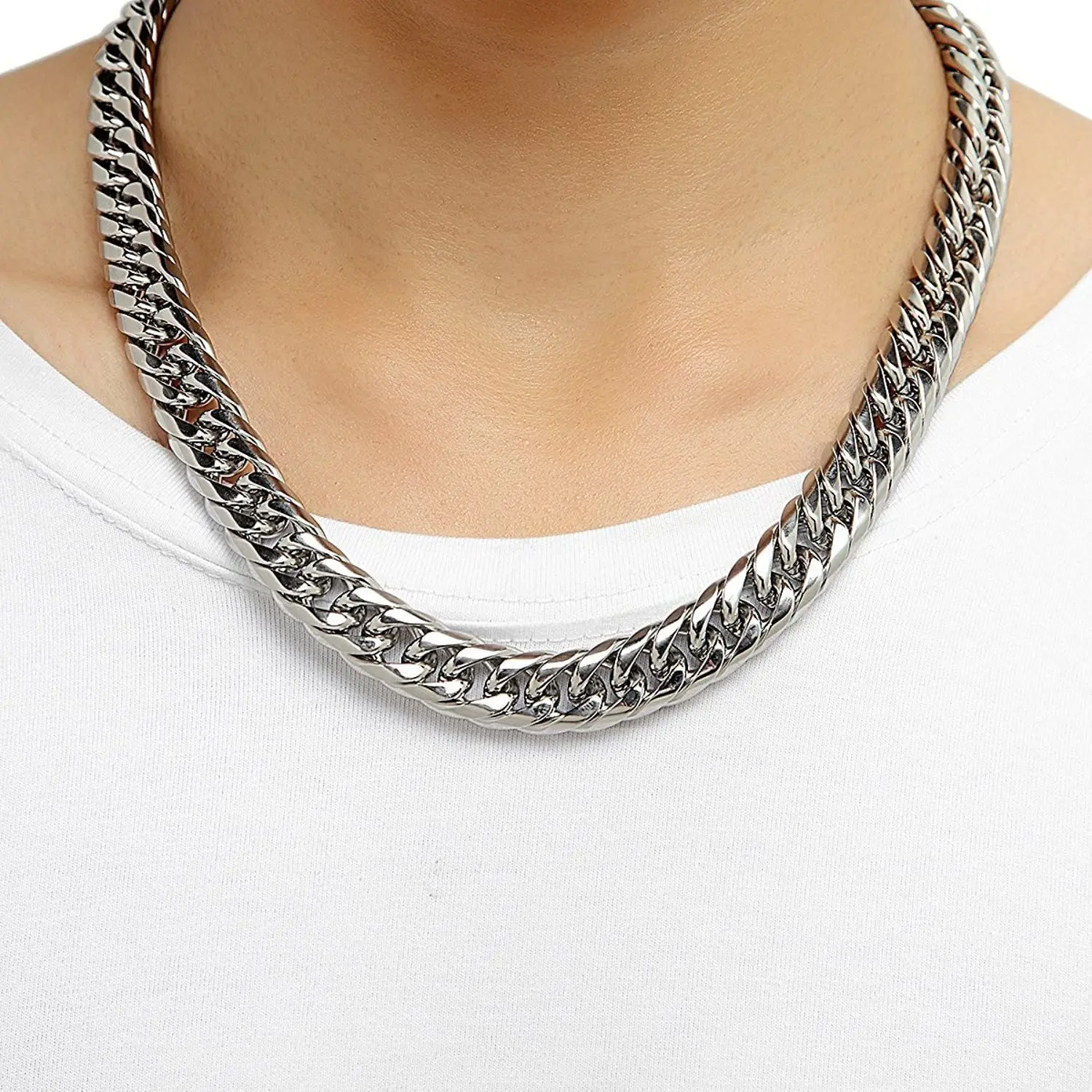 HNSP Stainless Steel Cuban Chain Necklace Bracelet For Men Neck Silver Color 8MM-14MM Thick Long Hand Chains Male Gift