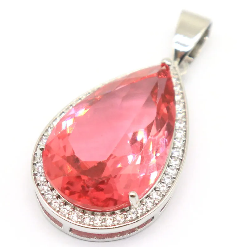 Buy 4 Get 1 Free 37x18mm Big Gemstone Pink Morganite Golden Citrine CZ Women Wedding Silver Pendant