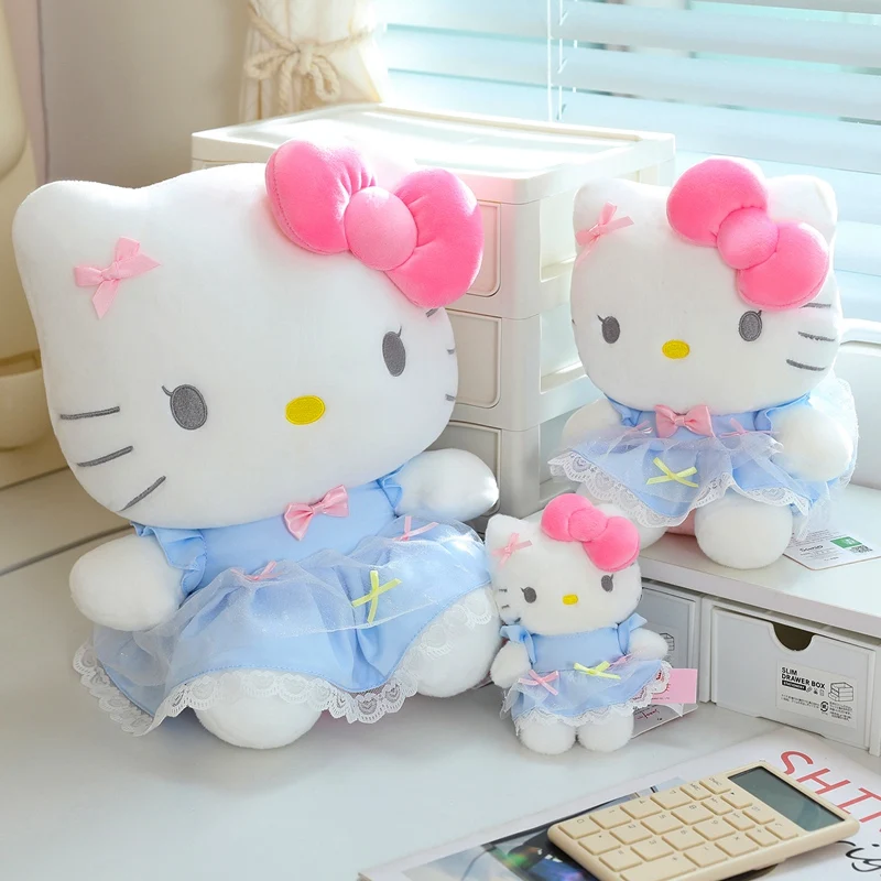 

Плюшевые игрушки-подвески Sanrio Hello Kitty синего цвета, милые куклы Hello Kitty с бантиками, брелоки, игрушки-компаньоны для сна для девочек