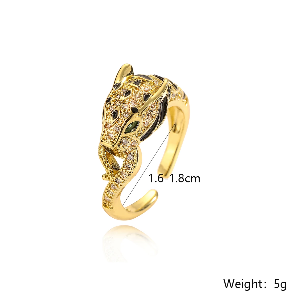 Hip-hop Big Size Leopard Shaped Cubic Zirconia Open Ring For Women Men,Luxury Party Vacation Adjustable Jewelry