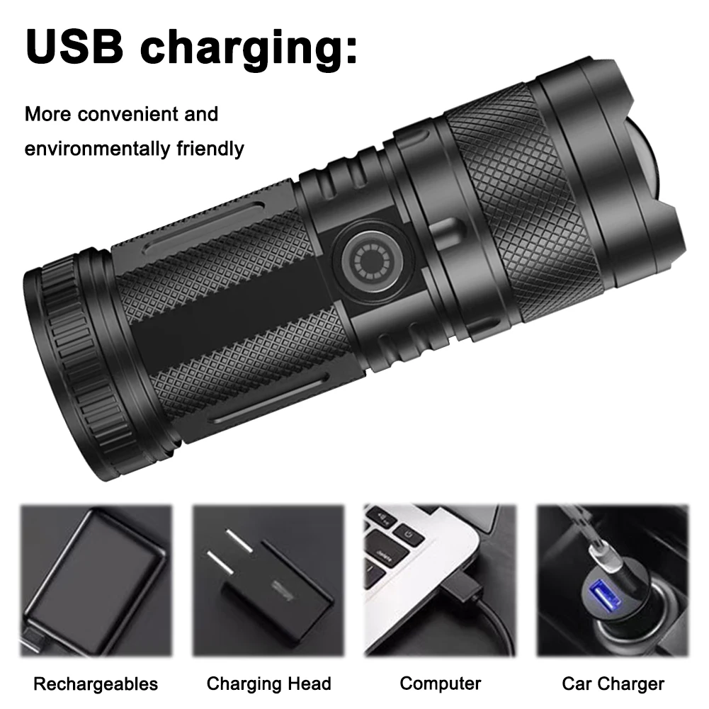 Camping-Taschenlampe, Handlicht, mehrere Lichtmodi, Camping-Taschenlampe, USB wiederaufladbar, tragbare Taschenlampe für Notfälle im Freien