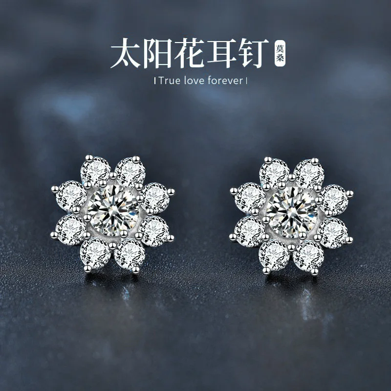 

Серьги-подсолнухи из стерлингового серебра 925 пробы для женщин, универсальные корейские серьги с муассанитом, персонализированные, подарок на День святого Валентина