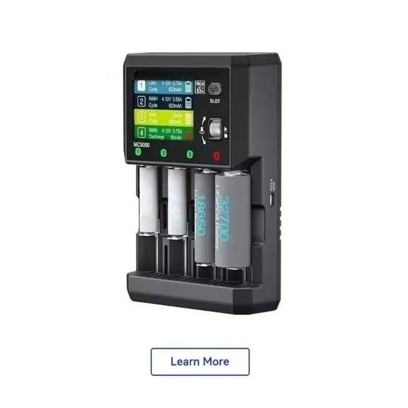 Smart Cylindrical Battery Charger Analyzer MC5000,Compatible With AA AAA 18650 21700 32700 Rechargeable Batteries