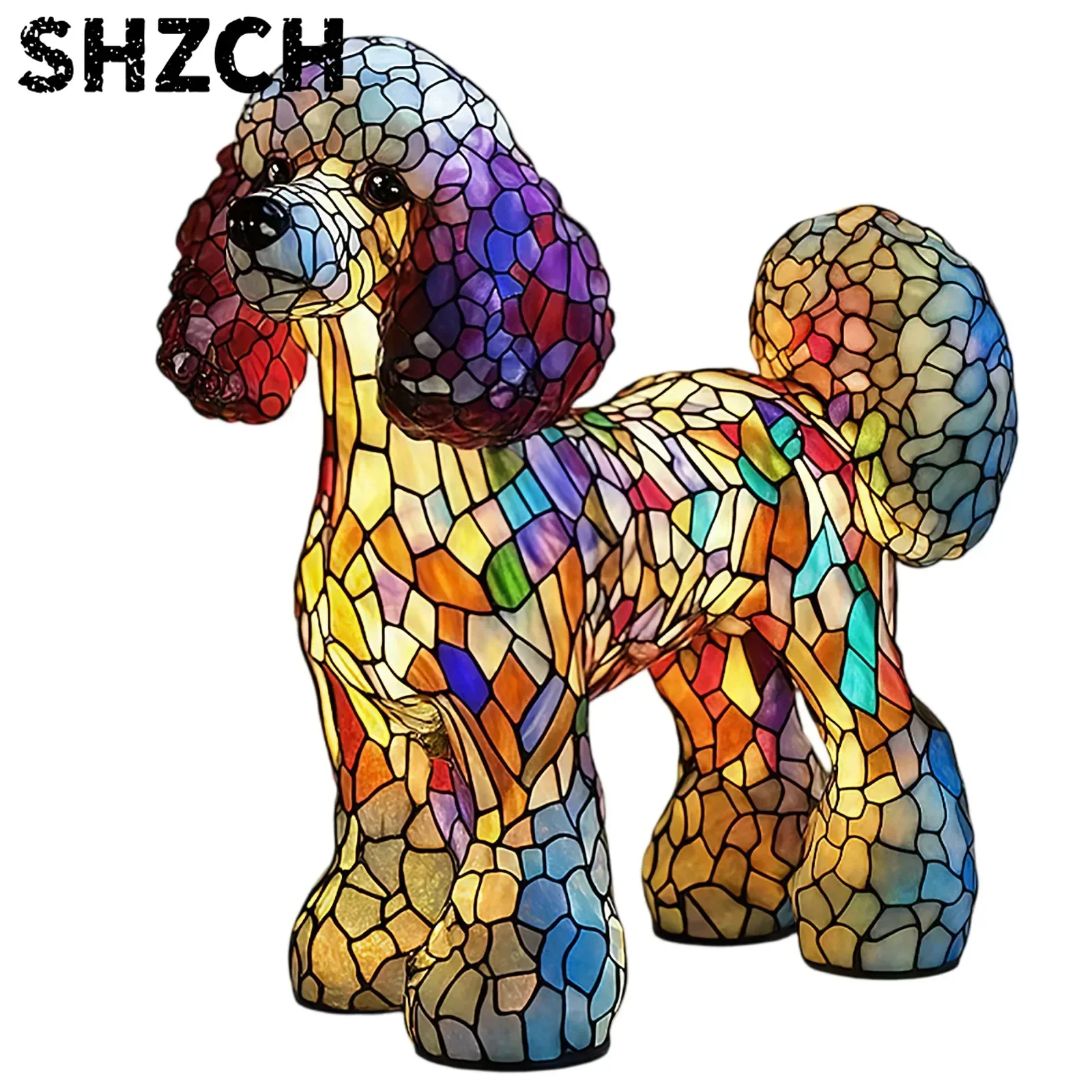 Colored Resin Animal LED light,Stained French Tabletop Night Light,Cute Pet Dog Themed LED Table Lamp,Cozy bedroom Ornaments