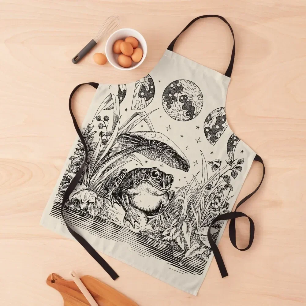 Cute Cottagecore Aesthetic Frog Mushroom Moon Witchy Vintage - Dark Academia Goblincore Witchcraft Froggy - Emo Grunge Nat Apron