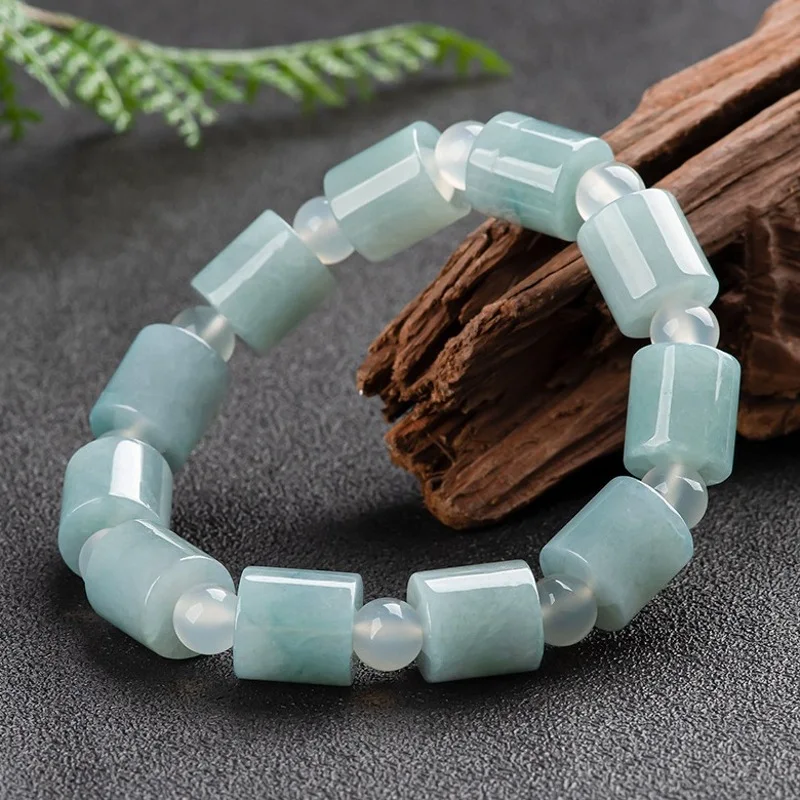 

Natural Grade A Jade Jadeite Bangle Men Women Lucky Glossy Column Round Bead Bracelet