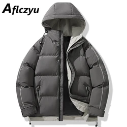 Parkas Men Winter Thick Padded Jacket Solid Color Coat Fashion Casual Padded Coat Male Hooded Parkas Black