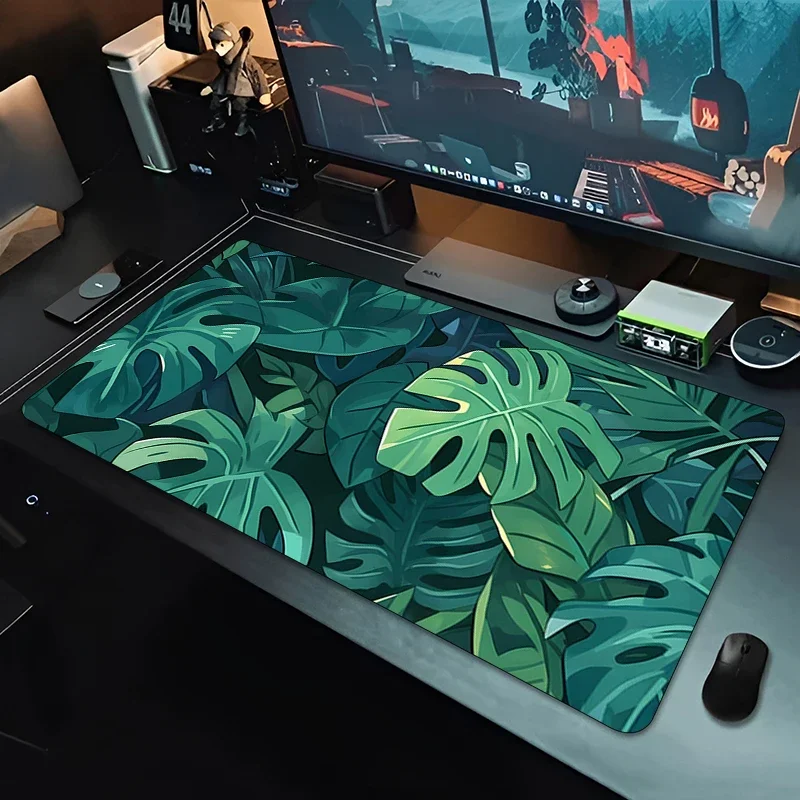 

Green plant pattern mouse pad PC accessory XXL, suitable for gamers and office use, high-definition printed rubber anti-slip