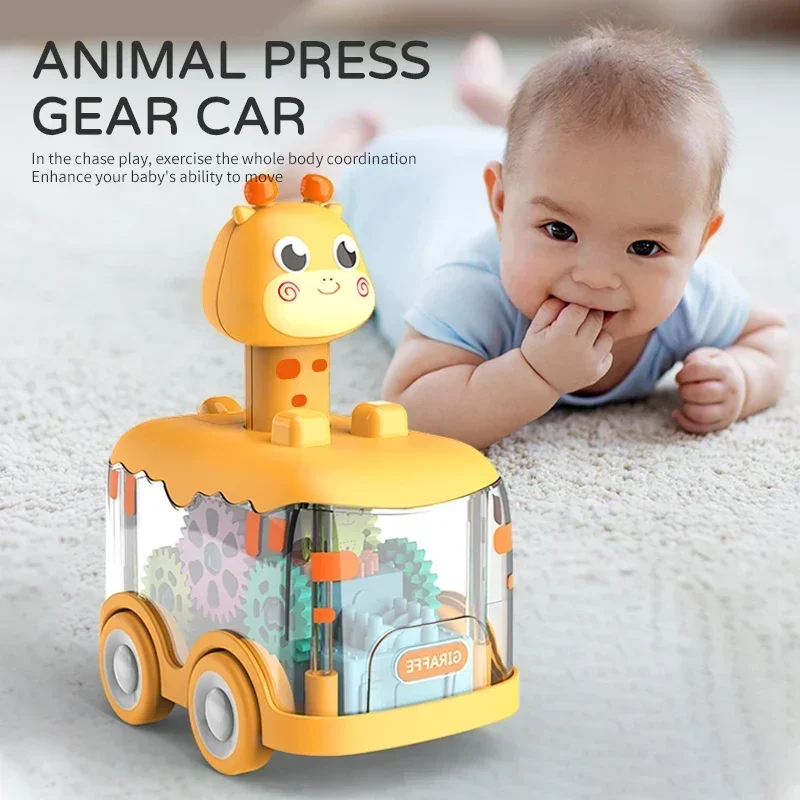 Press Gear Car Children's Toy Car Pull Back Boy Children Inertial Car Puzzle Animals Car