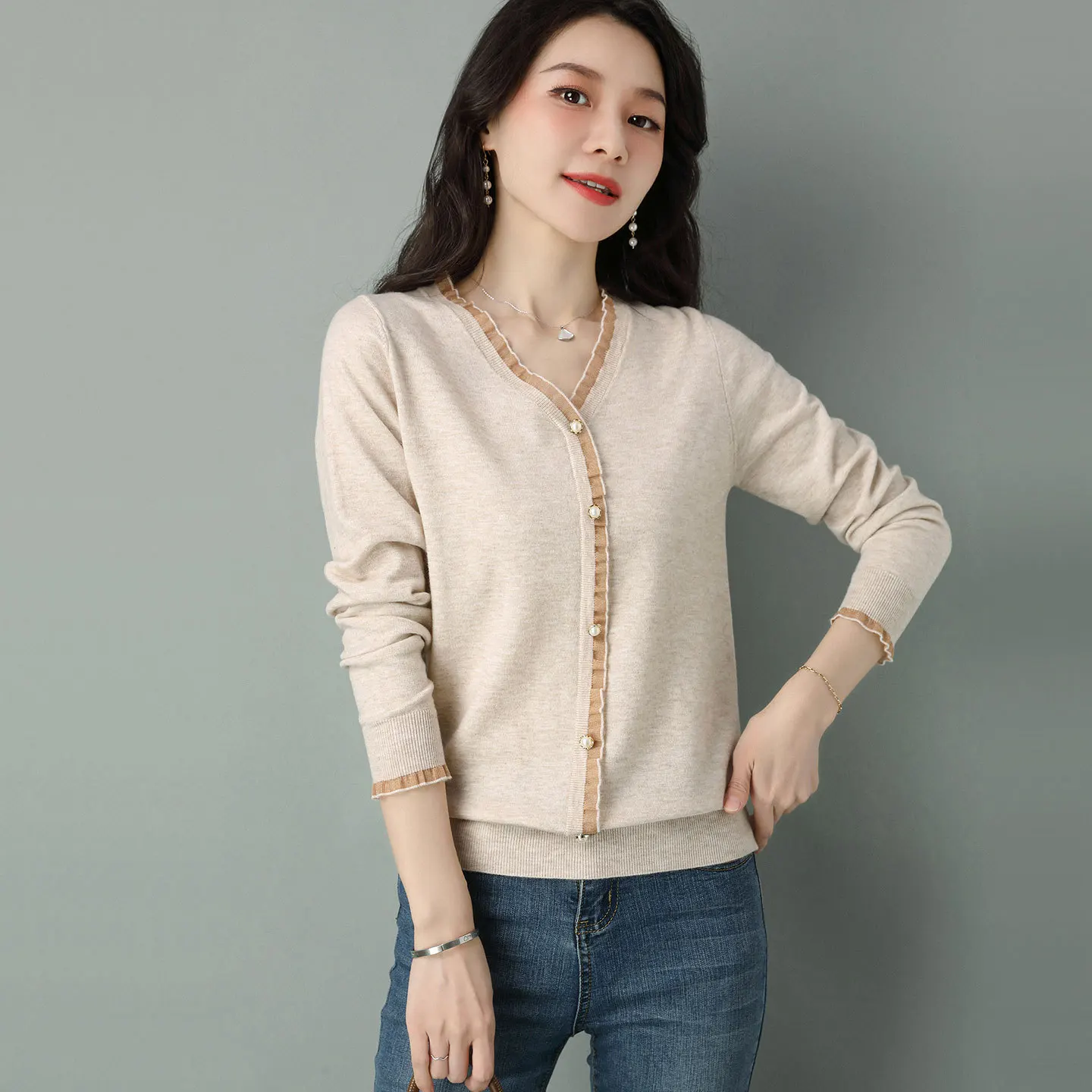New Elegant Short Cardigan For Women Tops Spring Autumn Buttons Coat Slim Ladies Sweater Jacket Knitwear Woolen Woman Clothes