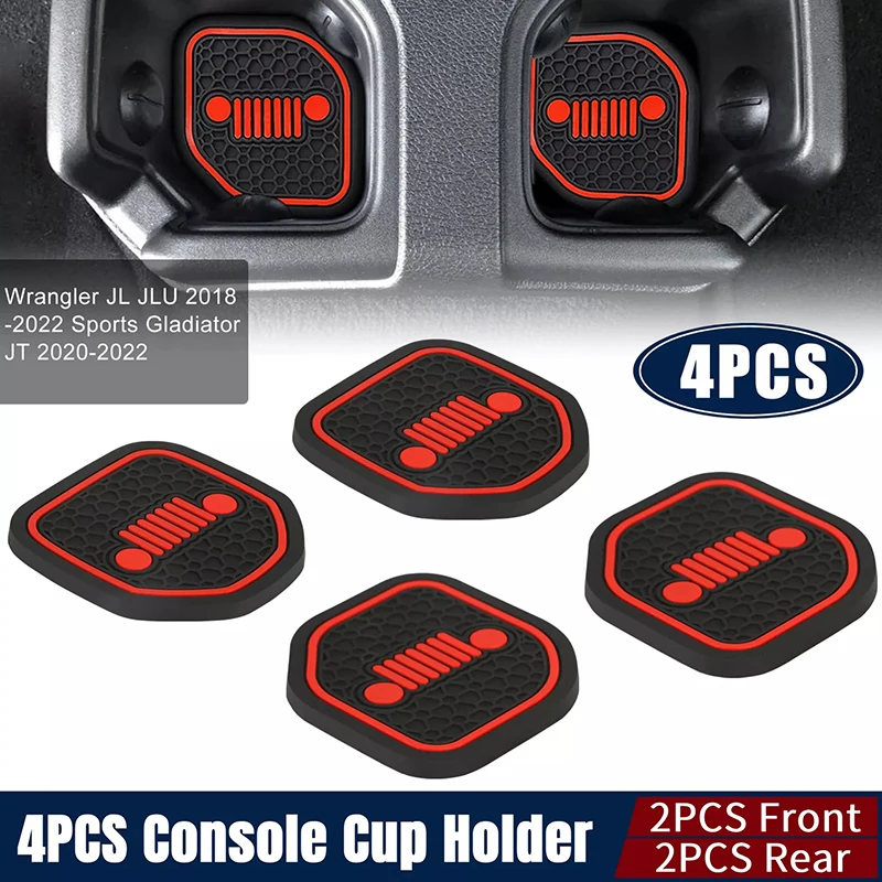 4Pcs Car Interior Accessories For Jeep New JL Wrangler Water Coaster Special Slot Non-slip Water Cup Mat