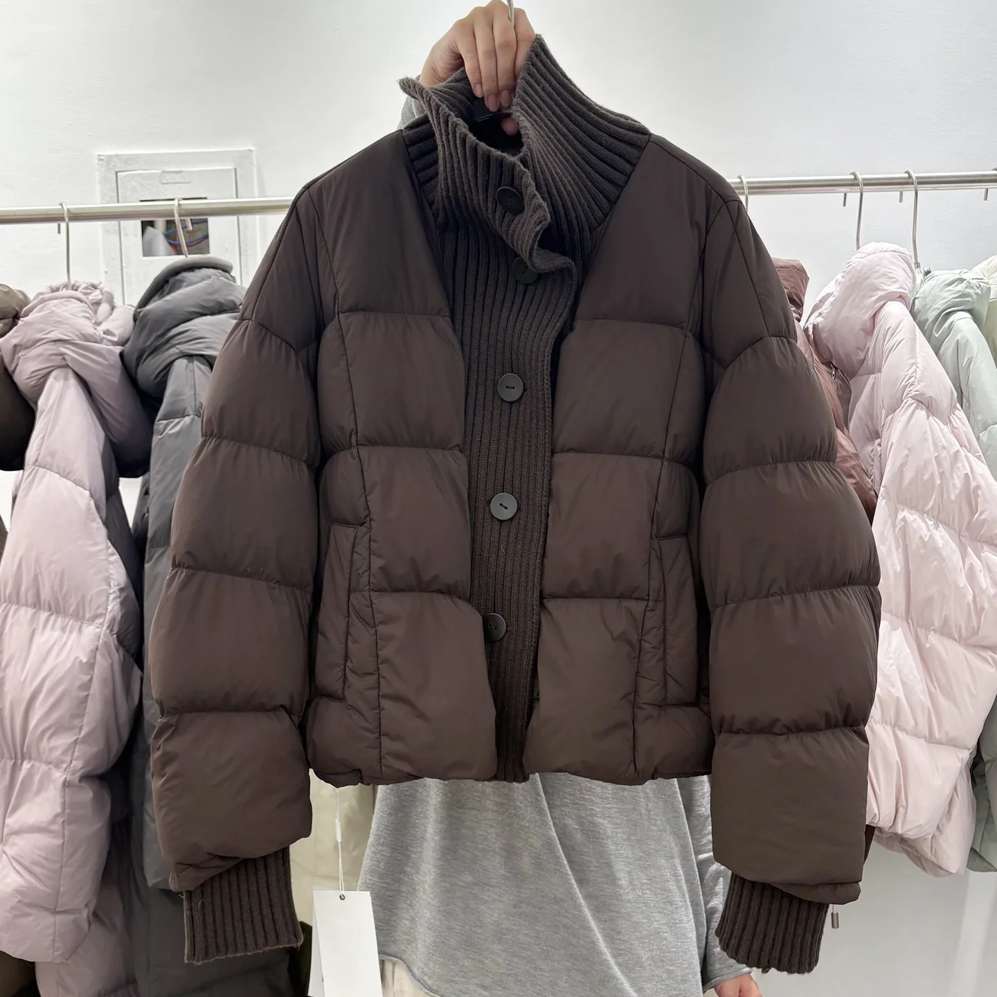 

Women's Turtleneck Cotton Padded Parka Patchwork Knitted Jacket Casual Warm Coat for Autumn Winter