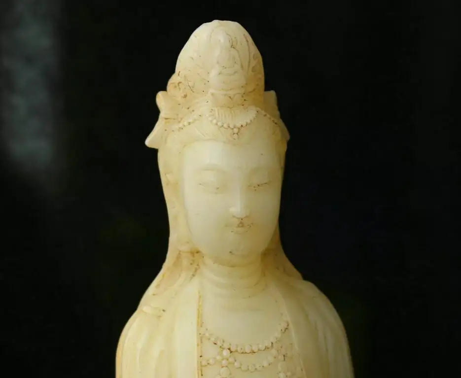 30cm China Natural Old Jade hand carved Kwan-yin Buddha Statue Sculpture