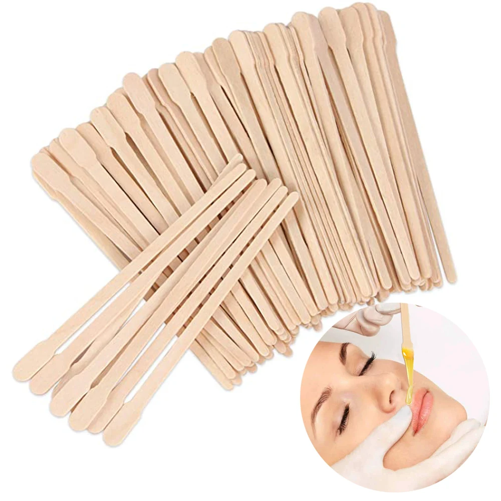 100Pcs Waxing Wax Woman Wooden Hair Removal Stick Disposable Depilation Spatula Body Eyebrows Face Wax Sticks Wood Beauty Tools