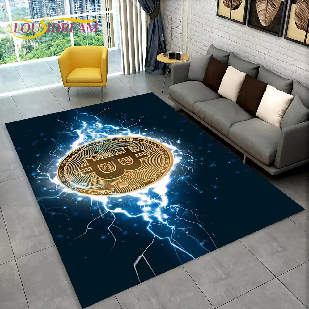 3D ビットコイン仮想通貨エリアラグ  L、リビングルーム、ベッドルーム、ソファ、プレイルームのドアマット装飾用カーペットラグ、子供用滑り止めフロアマット - AliExpress