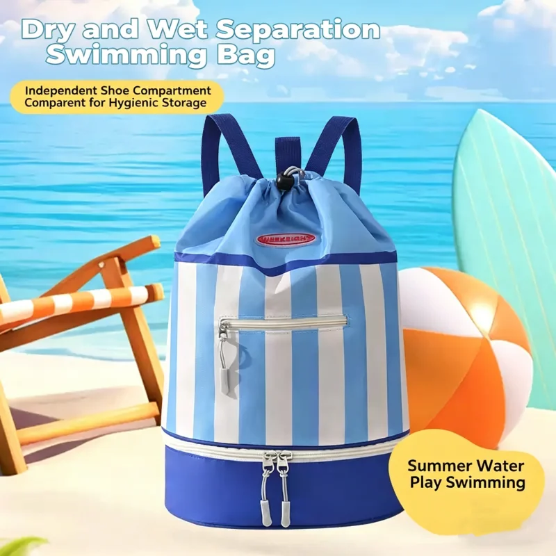 

Children's Large Capacity Swimming Bag Drawstring Backpack Dry-wet separation Portable Kid Beach Backpack With Shoe Compartment