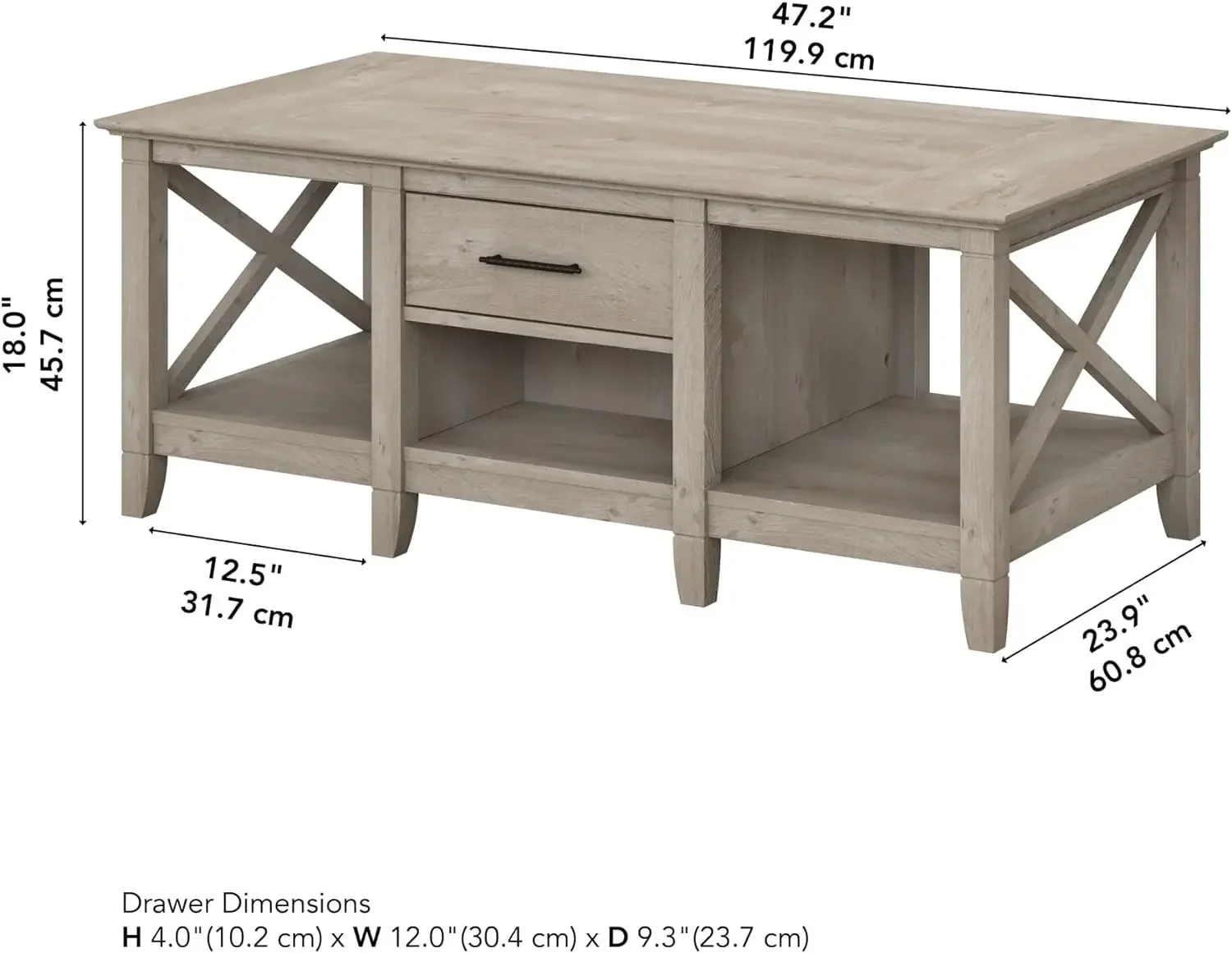 Key West Coffee Table with Storage in Washed Gray