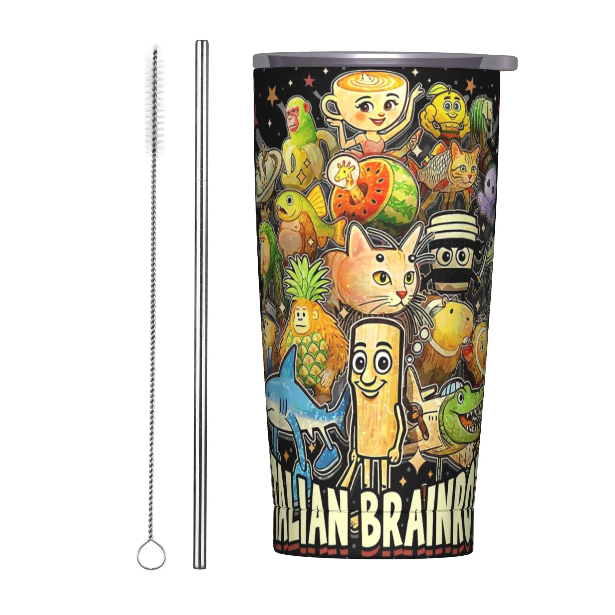 Italian Brainrot Meme Characters Tumbler Vacuum Insulated  Coffee Cups with Lid Straw Travel Outdoor Mugs Water Bottle, 20oz