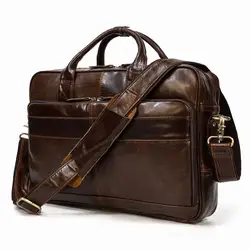 Maletín de cuero genuino suave para hombre, bolsa de hombro para ordenador portátil de negocios, 14, 15,6 pulgadas