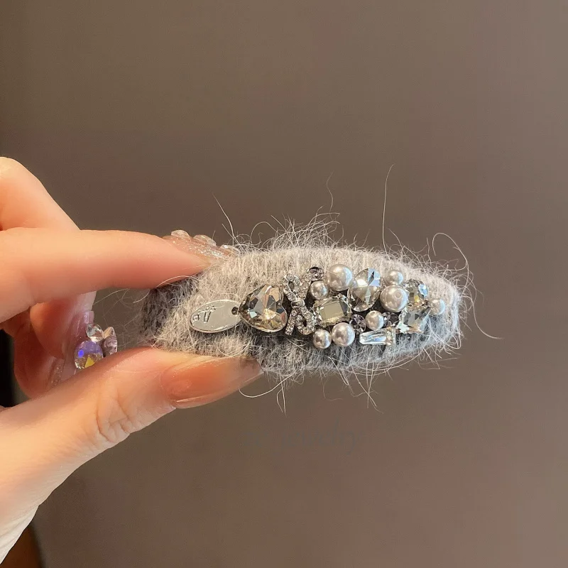 

Korean Dongdaemun Same Style Heavy Rhinestone Knitted Hair Clip Fashionable VintageBBSide Clip Hairpin for Women