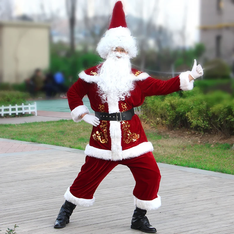 Santa Claus Cosplay Costume Christmas New Year Men Costumes Deluxe Classic Adults Set Halloween Carnival Party RolePlay Suits