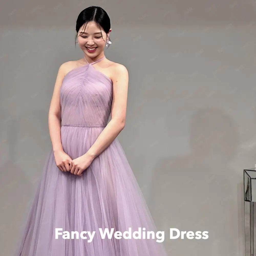 Fancy Fairy Halter Light Purple Korea Wedding Dress Photo Shoot A Line Tulle Bridal Gown Sleeveless 웨딩드레스 customized