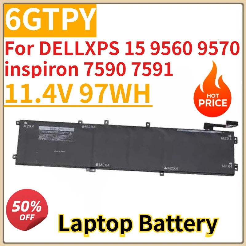 

High Quality New 6GTPY 11.4V 97WH Laptop Battery For DELLXPS 15 9560 9570 inspiron 7590 7591 Replacement Battery