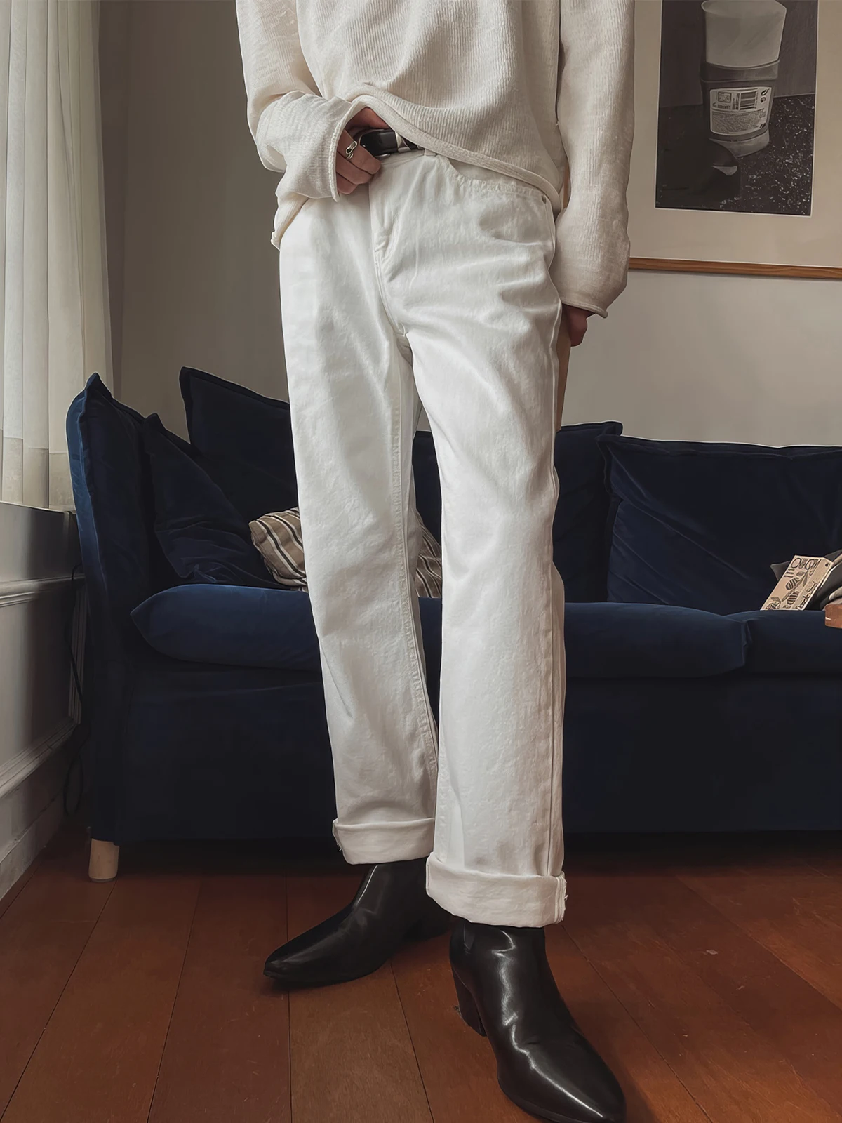 

Wear Resistant White Straight Leg Men's Jeans 798 Design American High Street Sle Casual Spring Autumn New Arrival