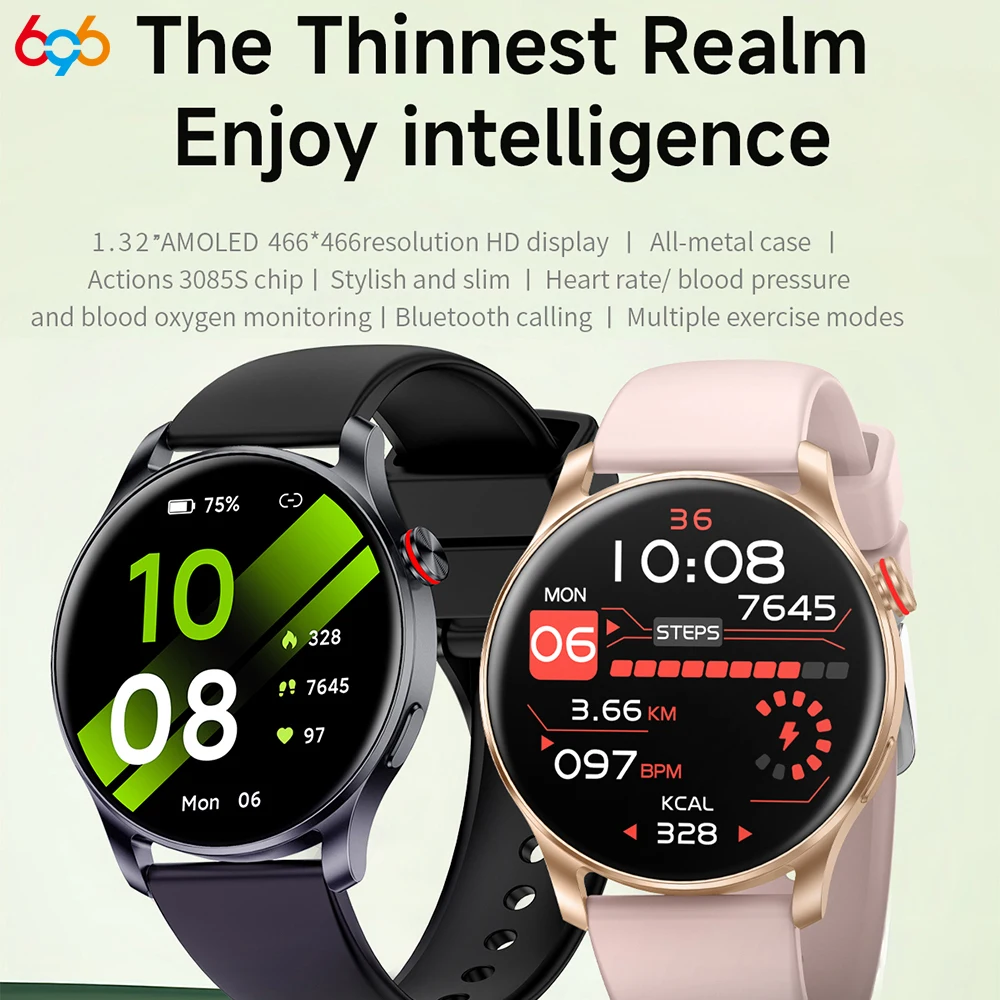 

New Smart Watches Women 7.3mm Ultra-thin Body 3D Dynamic AMOLED Screen Blue Tooth Call Smartwatch Heart Rate Sports Lady Watch