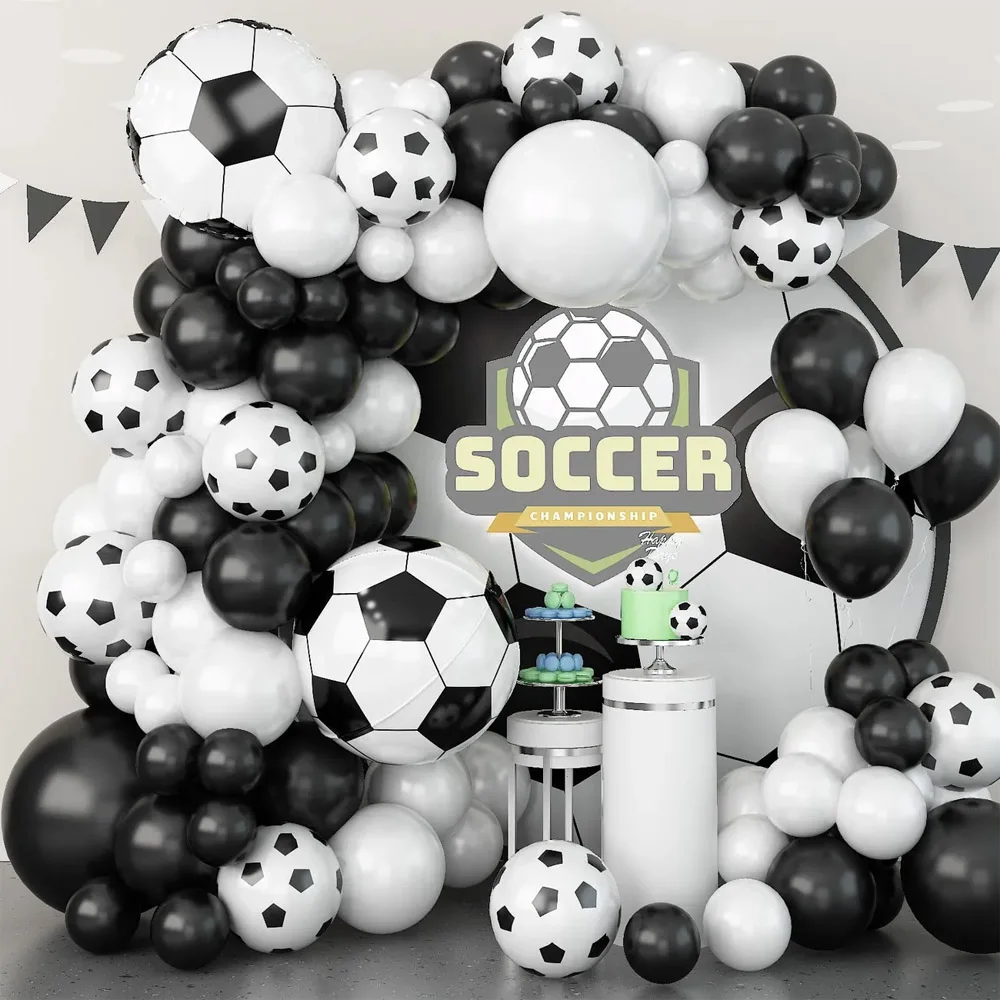 95 Stück Fußball-Luftballons Schwarz Jungen Fußball-Sport Geburtstags-Themenparty Sommerfeiern Schwarz-Weiße Ballondekorationen