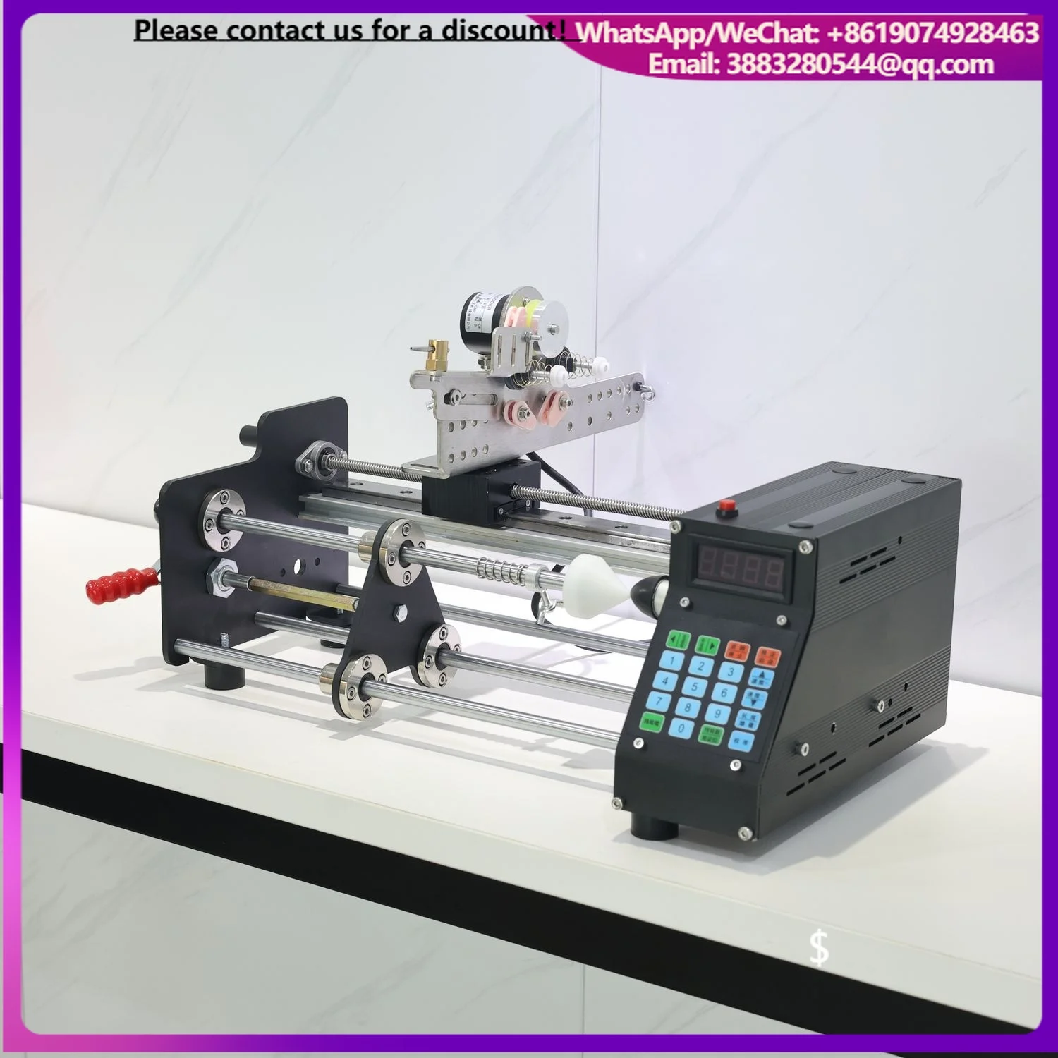 PWD-M-15 Smart Wire Winding Machine For Precision Wire Coiling With Real-Time Length Display And Safety Alarms.